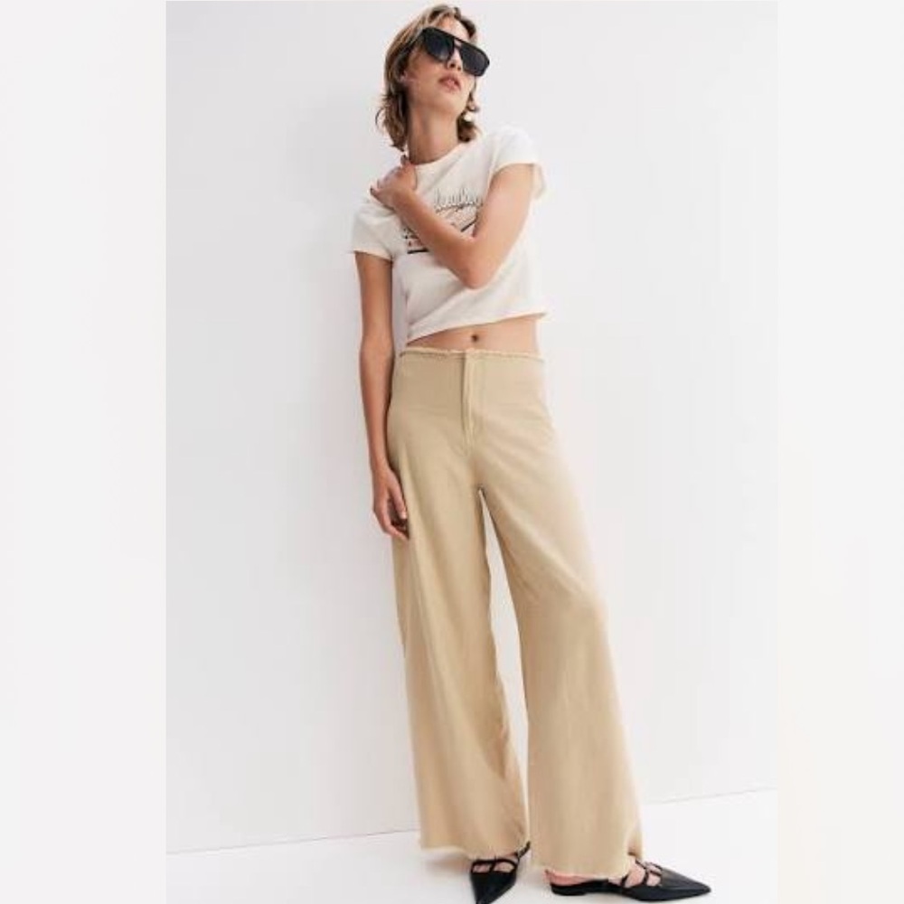 H&M Frayed Edge Linen Blend Pants